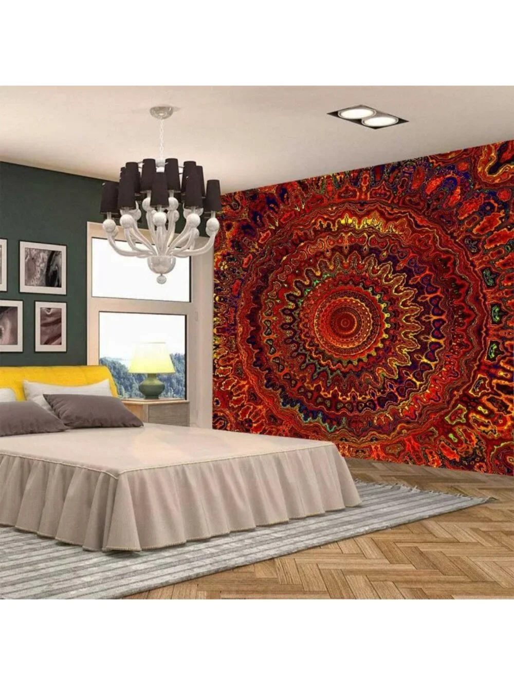 Bohemian Psychedelic Peacock Mandala Wall Hanging Tapestry for Dorm & Beach